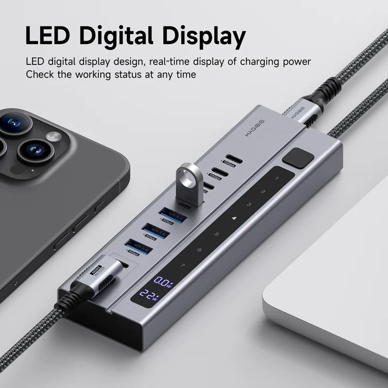 Estación de acoplamiento Hagibis USB C HUB tipo C interruptores de encendido/apagado individuales con pantalla LED divisor USB C de 10Gbps para Macbook Pro Air - imagen 4