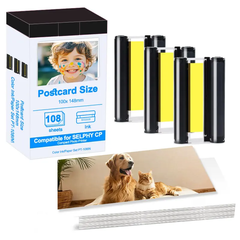Juego de cartuchos de papel fotográfico compatibles con Canon Selphy CP1300 CP1500 CP1200 CP1000 impresora fotográfica KP-108IN KP-36IN tinta Selphy