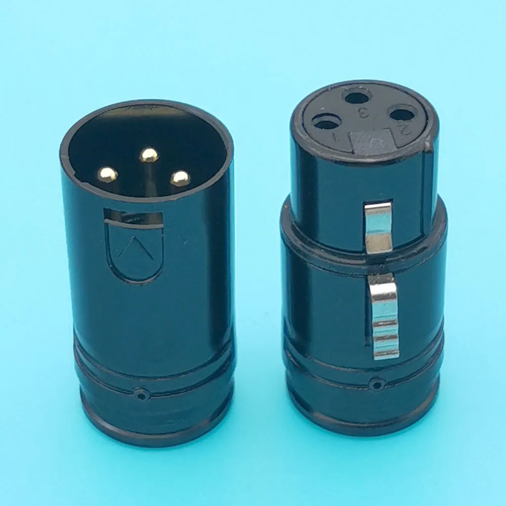 1 Uds nueva carcasa negra de alta calidad pin dorado profesional 3 pines ángulo recto XLR conector de clavija de Audio macho y hembra
