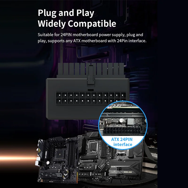 TEUCER-adaptador ARGB de 24 pines a 90 grados, Cable de fuente de alimentación de la placa base, accesorio de montaje Modular DIY, ATX, 24P-4 - imagen 4