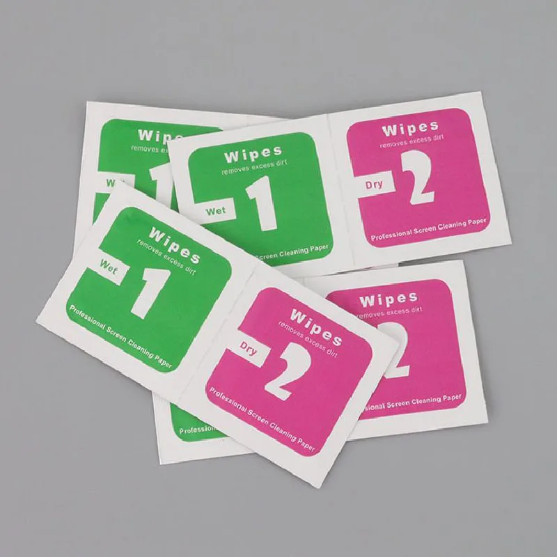 10 unids/lote de paquete de Alcohol húmedo y seco, lente de cámara de vidrio templado, eliminación de polvo de pantalla de teléfono, toallitas de limpieza húmeda y seca, juego de herramientas de papel - imagen 5
