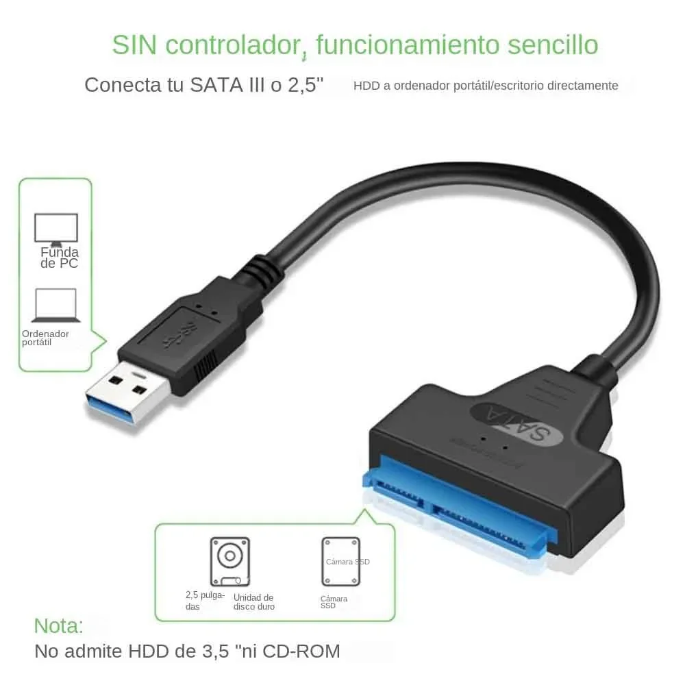 Conector de Cable USB 3,0 a SATA para disco duro externo HDD SSD de 2,5 pulgadas, adaptador SATA 3 de 22 pines, convertidor adaptador SATA a tipo C - imagen 4