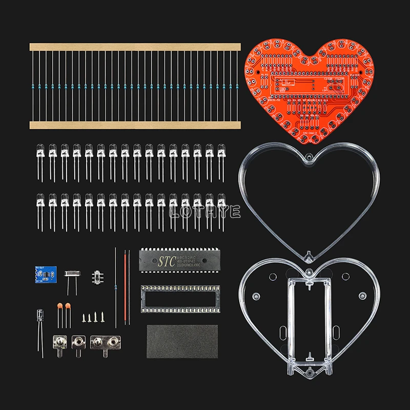 Kit de soldadura DIY en forma de corazón con luz de agua corriente colorida RGB, placa de circuito LED de amor, soldadura escolar, tablero de práctica DIY