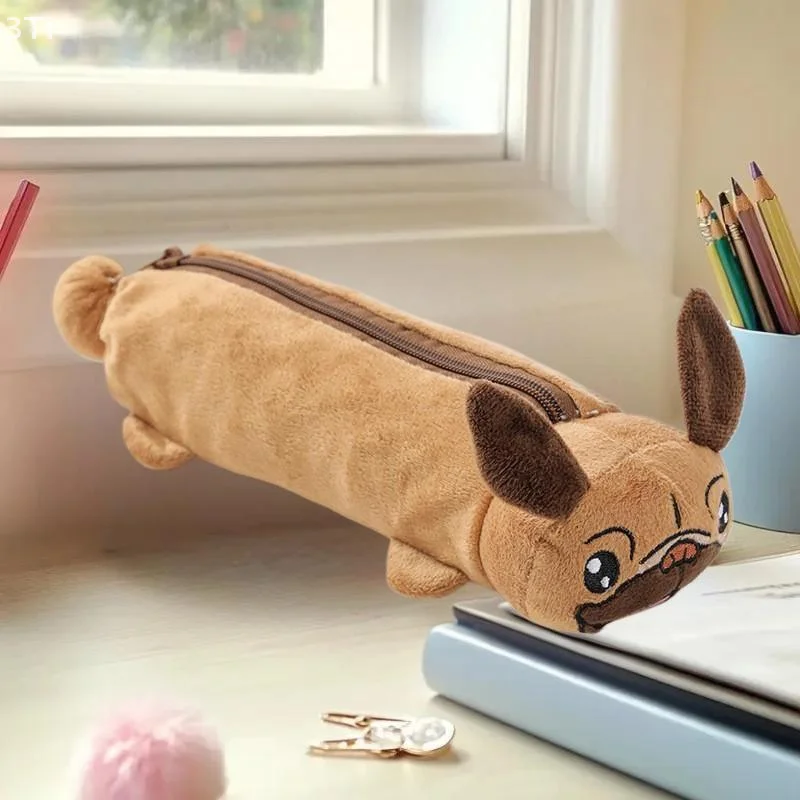 Estuche para lápices de perro de peluche de dibujos animados, bolsa de almacenamiento multifuncional, monedero, bolsa de juguete de peluche Kawaii, suministros de papelería para estudiantes - imagen 5