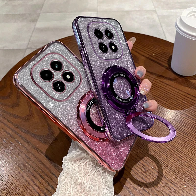 Funda con soporte magnético chapado con purpurina a prueba de golpes para Realme 14 13 12 Pro Plus C71 C75 C65 C67 C63 C71 C55 C53 C51 - imagen 3