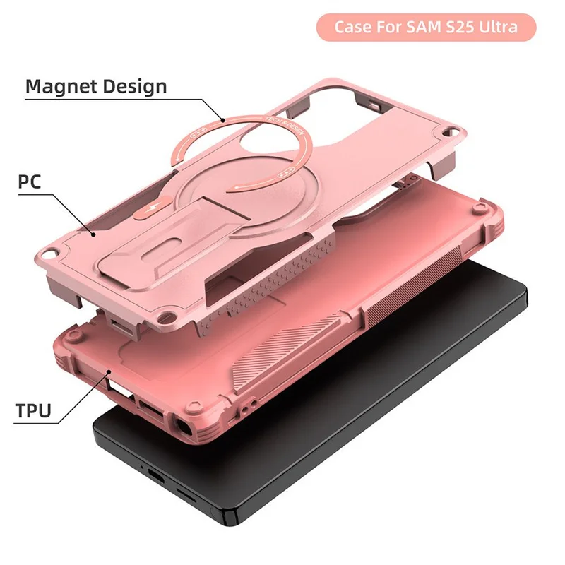 Funda de teléfono con soporte Invisible Magsafe para Samsung Galaxy S25 S24 Ultra Plus, carga inalámbrica dura con cubierta de cuerda larga - imagen 4
