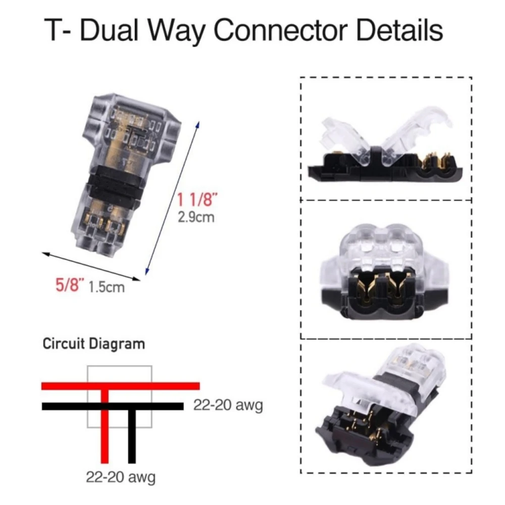 Conector de cable tipo T de 10/20 piezas, conectores de cable de grifo en T de 1 Pin y 2 pines, conectores de empalme de cable, conectores de cable de 2 vías sin pelar - imagen 3