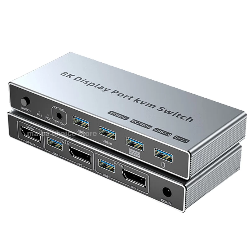 Conmutador KVM Displayport de 8K @ 60Hz 2 en 1 salida 4K @ 144Hz DP 1,4 USB 3,0 conmutador KVM pantalla 2x1 para 2 PC Monitor de compartir teclado ratón - imagen 2