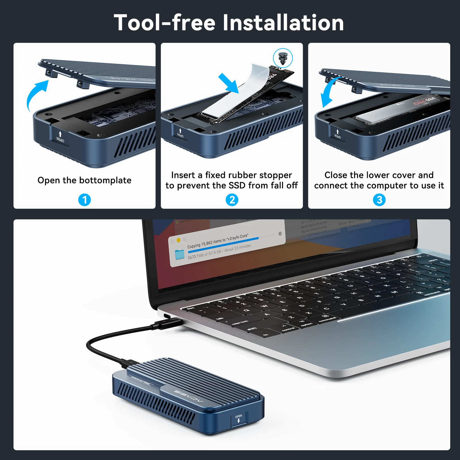 Acasis 80Gbps USB4 M.2 NVMe SSD Case Thunderbolt 5 USB-C NVME SSD Compatible con Thunderbolt 3/4/5 para Mac M4 Macbook - imagen 5