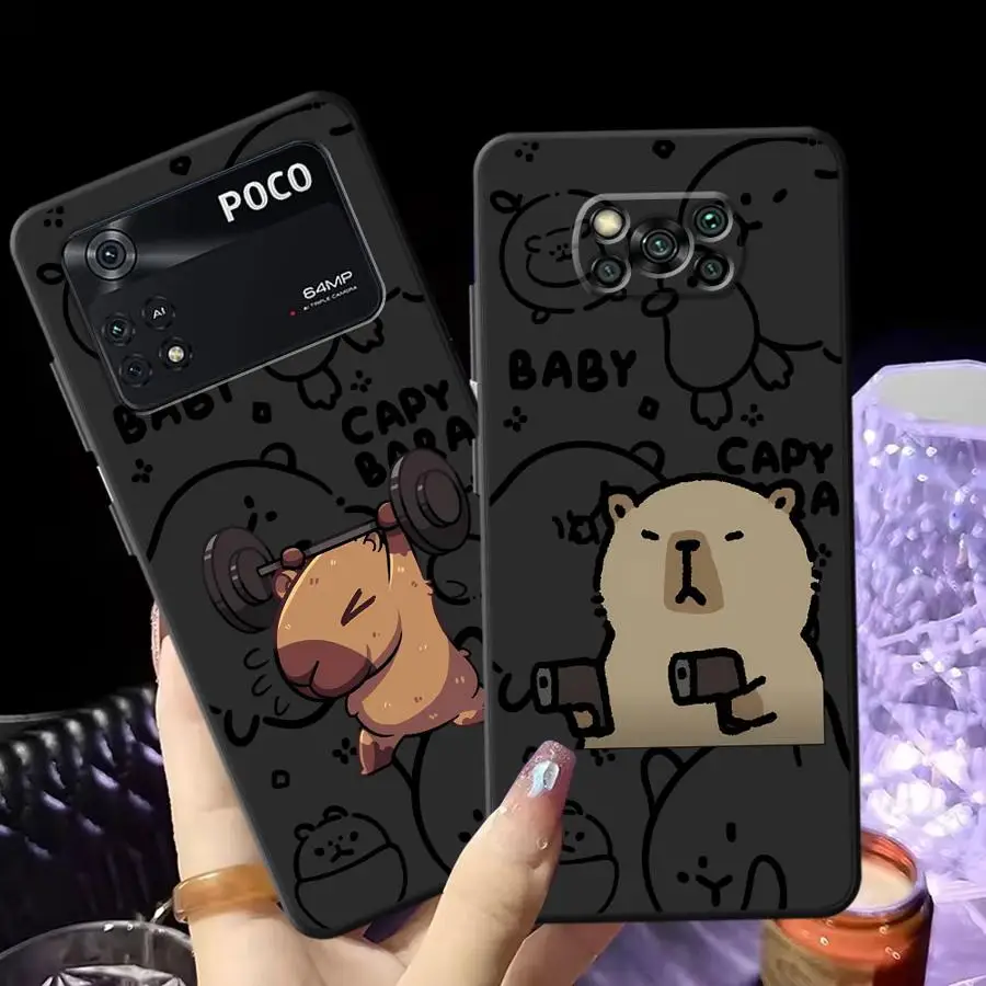 Capibara divertida funda de teléfono suave negra para Xiaomi Poco C75 M3 M4 M7 Pro C40 X3 X4 X5 X7 Pro M5 F1 C61 F3 C50 C71