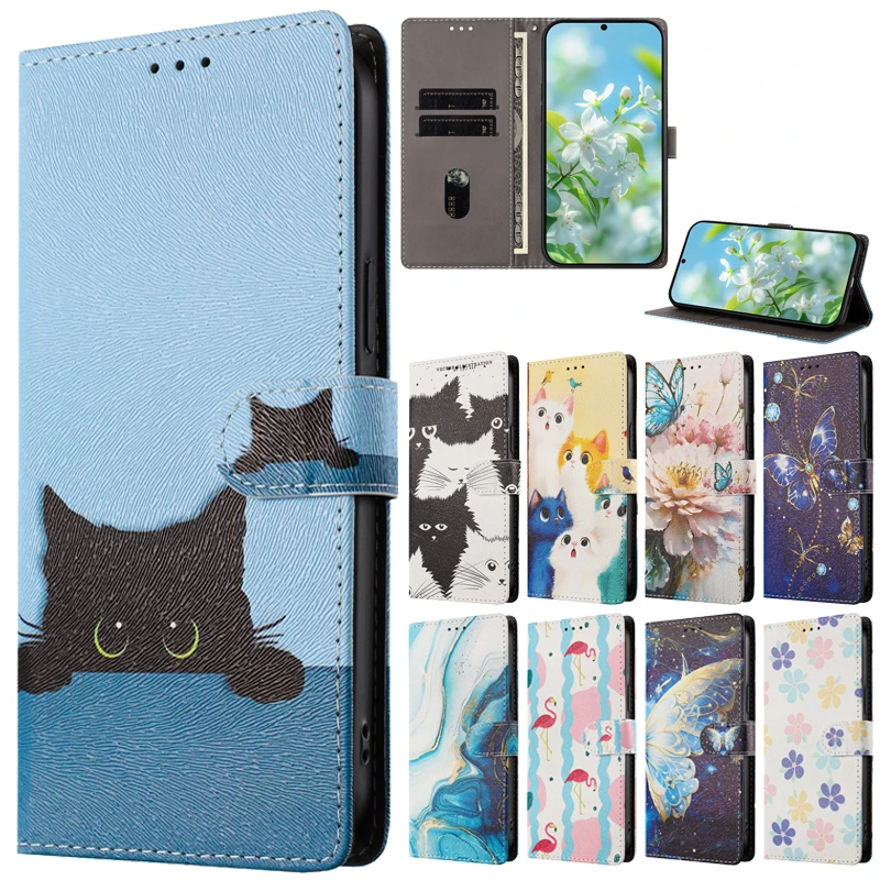 Funda de teléfono con soporte tipo billetera para Xiaomi 15T 14T 13T 12T 15 14 13 12 Pro 15 Ultra 13 Lite Funda de dibujos animados lindo gato Animal - imagen 2