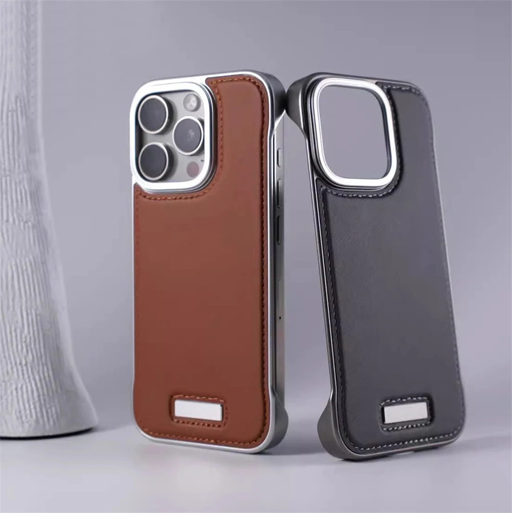 Funda de teléfono fina de cuero para Iphone 16 15 14 13 Pro Max, funda anticaída de lujo, carcasa de teléfono ligera sin marco para IPHON 15 16 Promax - imagen 4