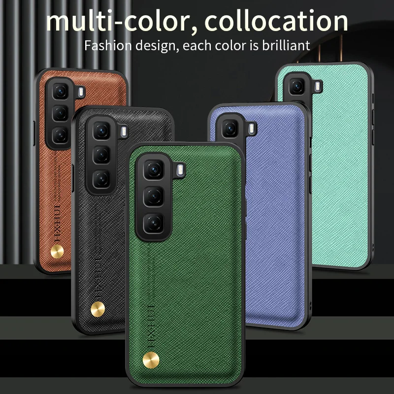 Funda para Infinix Hot50 Pro + patrón cruzado de moda cubierta magnética de estilo empresarial para coche incorporado para Infinix Hot 50 Pro Plus parachoques - imagen 2