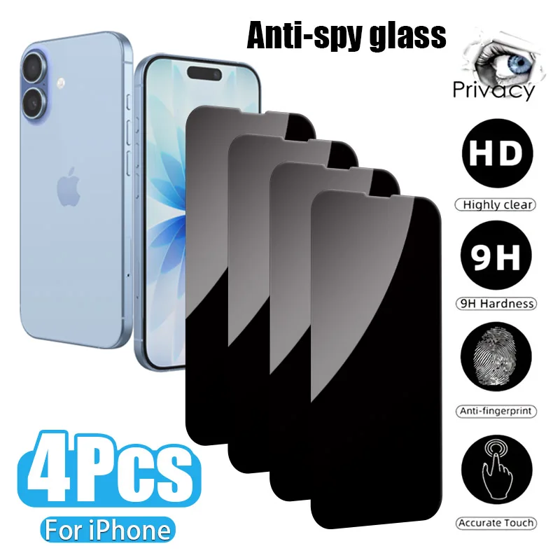 4 Uds vidrio de privacidad para iPhone 17 16 15 14 13 12 11 Pro Max Protector de pantalla antiespía para iPhone Air 13 12 Mini SE 2022 X/XS XR - imagen 2