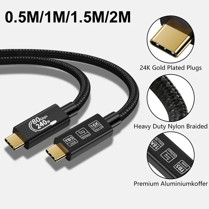 2M USB4 4,0 TYPE-C 80Gbps 16K Thunderbolt 3/4/5 amplificación 48V 5A PD3.1 240W Cable de alimentación de carga de vídeo para teléfono portátil HDTV