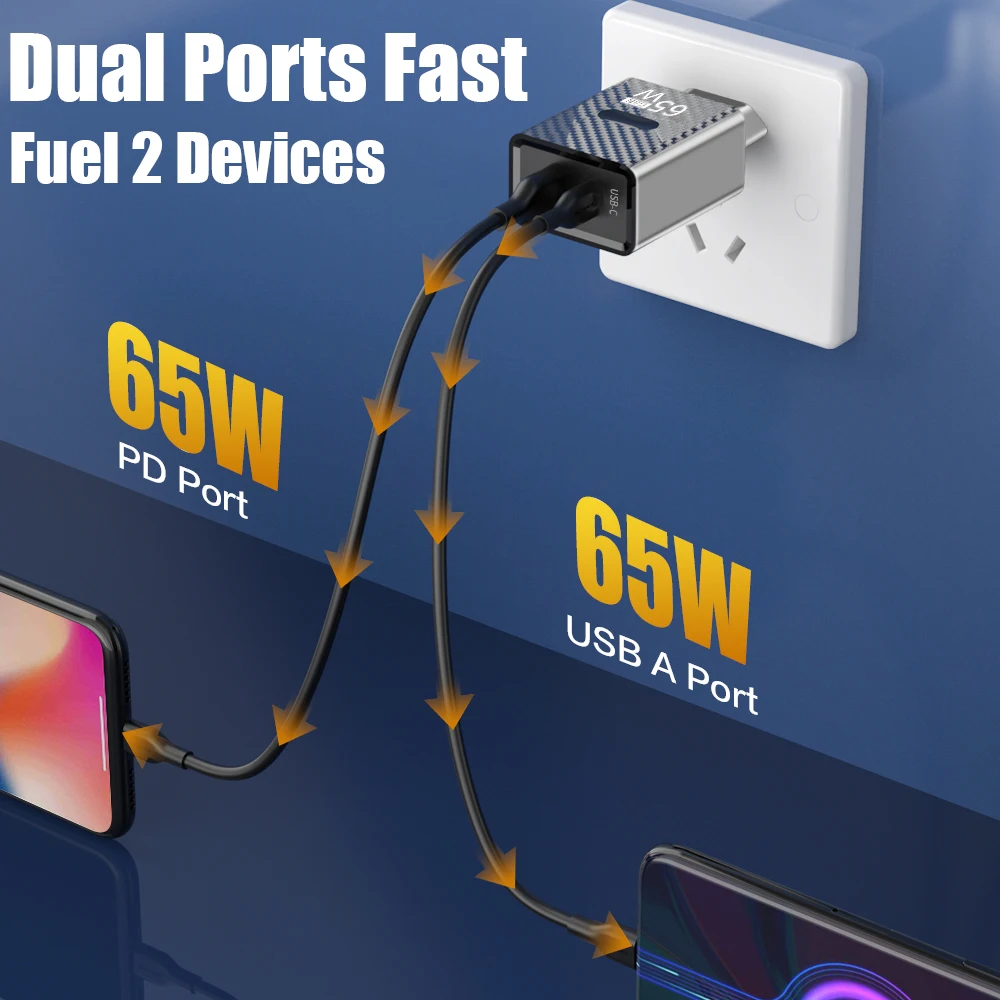 Cargador USB GaN tipo C, adaptador de carga rápida 3,0, 65W, PD, para iPhone 15, 14, 13, 12, Xiaomi, Samsung - imagen 3
