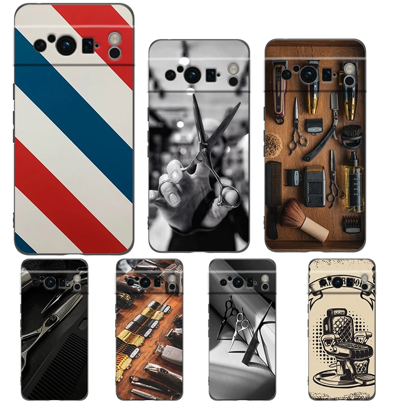 Herramientas de estilista de barbería, funda de teléfono para Google Pixel 9 8 7 6 Pro XL 8A 6A 7A 5G, funda negra de TPU suave a prueba de golpes
