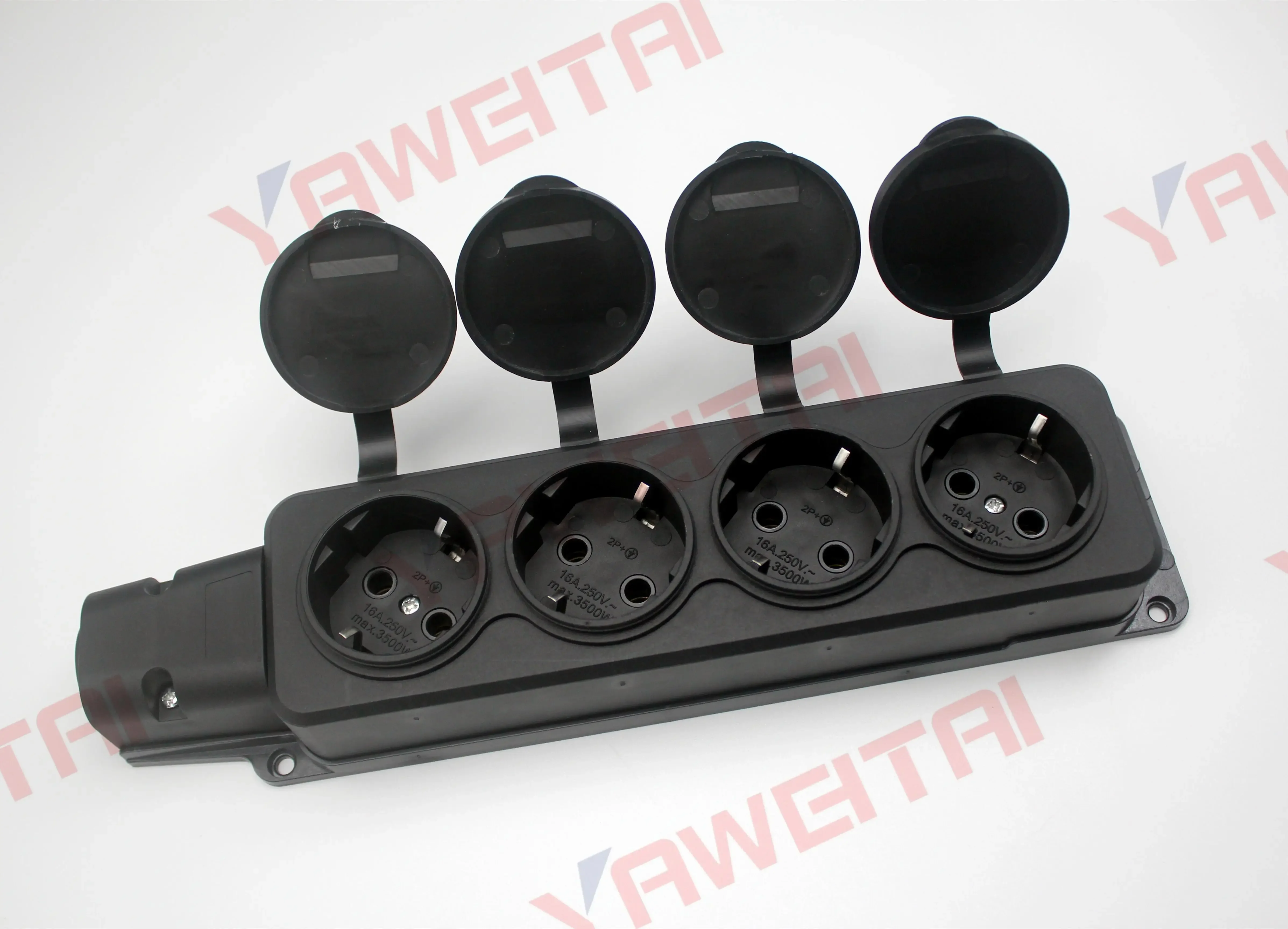 Toma de corriente impermeable con puesta a tierra, cubierta de enchufe de extensión Schuko, UE, IP54, 4 entradas