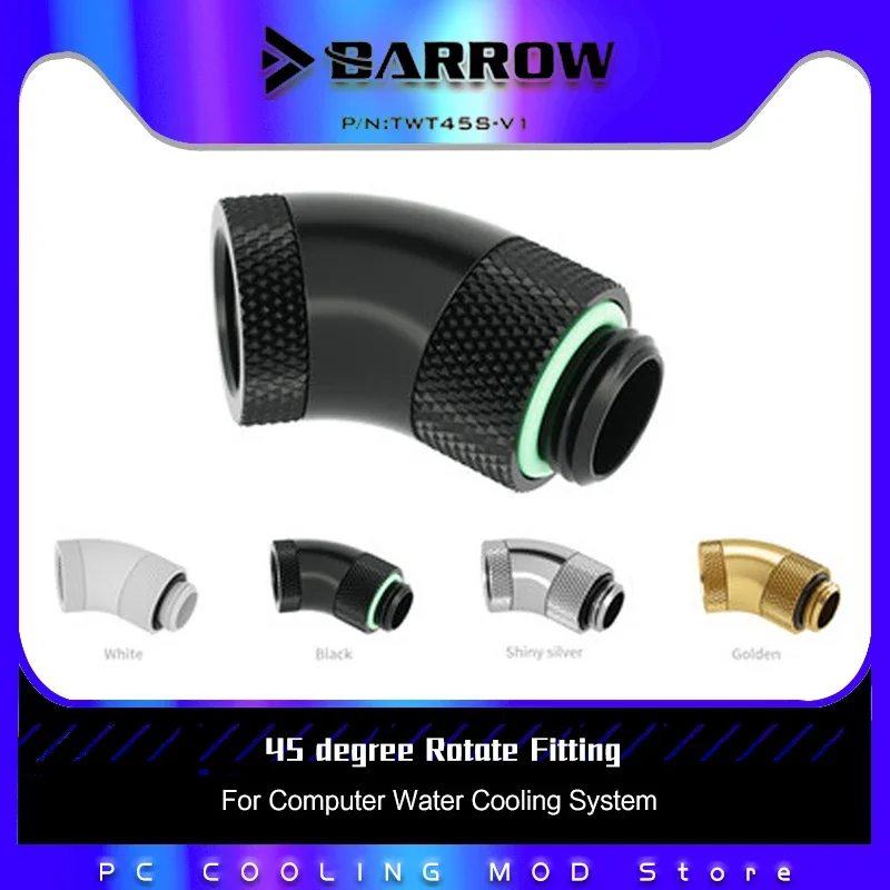 Barrow Adaptador giratorio doble de 45 grados, conector macho a hembra, para sistema de refrigeración por agua de computadora TWT45S-V1