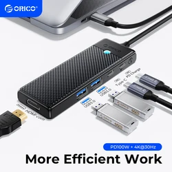 ORICO Estación USB-C a HDMI 4K30Hz PD100W con lector de tarjetas