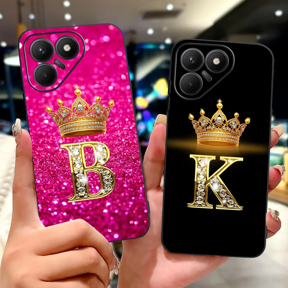 Para Tecno Pova 7 4G funda 2025 nuevas lindas letras de corona funda trasera de silicona negra suave para Tecno Pova7 4G LJ6 Protector carcasa de teléfono