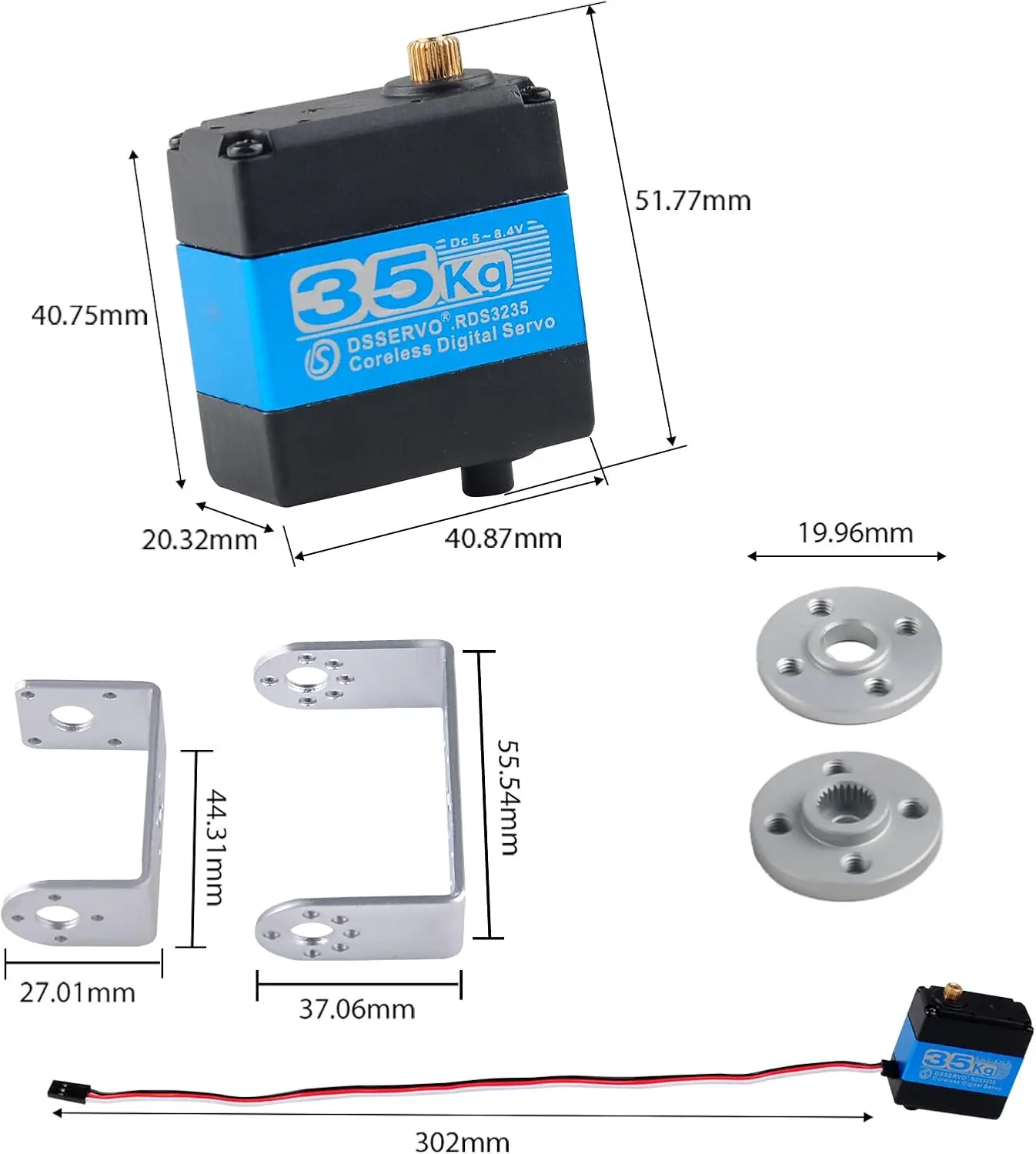 2 juegos 35KG RDS3235 Servo Digital de alto Torque engranaje de Metal Servo de Motor Sin Núcleo 270 grados con placa de brazo de soporte para Robot RC - imagen 5
