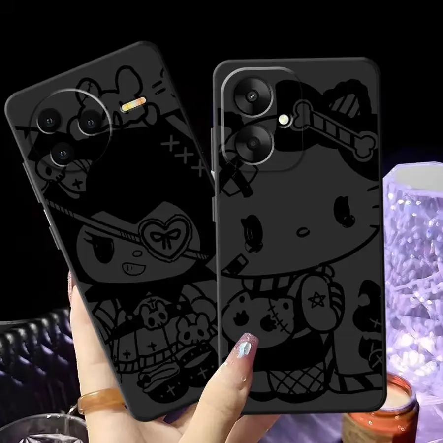 Sanrio Cool Kuromi Hello Kitty funda de teléfono suave negra para Xiaomi Redmi 10 A4 A3 9 A1 A2 Plus A5 12C K40 K80 Pro 14C 13C