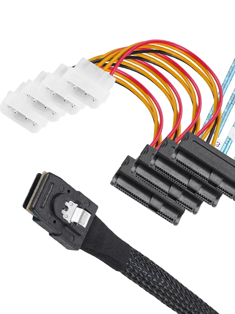 Cable Mini SAS SFF 8087 a 4 SFF -8482 Cable de datos de disco duro de alimentación grande de 15 pines SFF-8087 Host a 4 SAS Cable SFF8482 de 29 pines - imagen 4