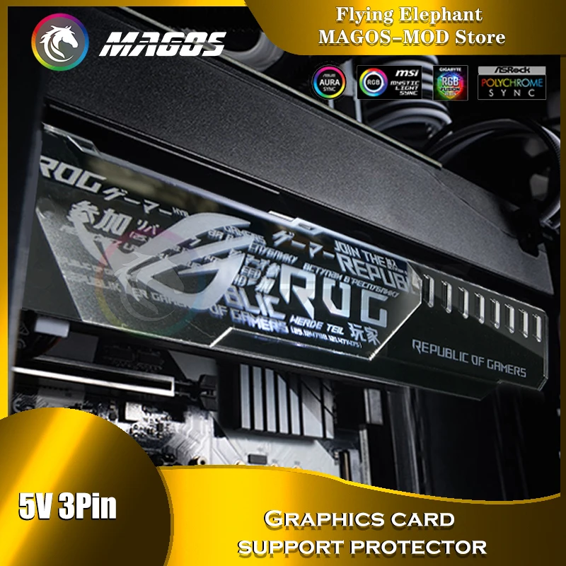 Soporte GPU ARGB superficie de espejo plateado ROG MSI AROUS AMD NVIDIA Logo placa base RGB SYNC Gaphics soporte de tarjeta Protector