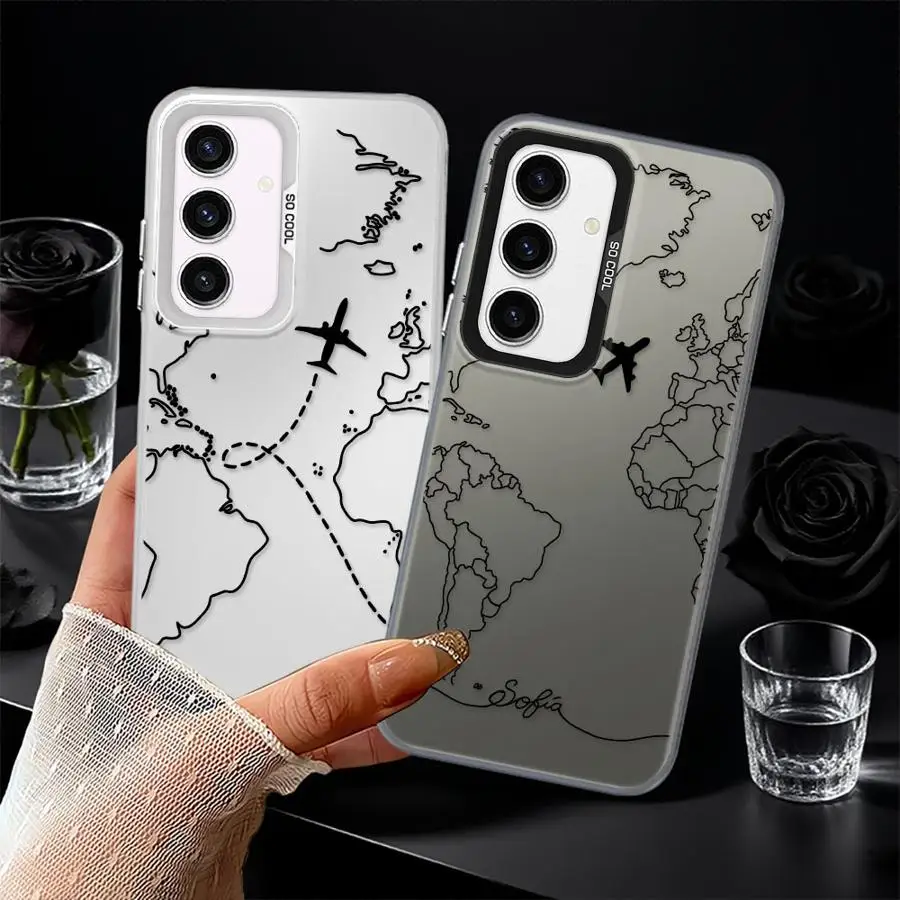 Línea de avión mapa topográfico funda trasera de teléfono para Samsung Galaxy A53 A24 A26 A73 A33 A34 A23 A32 A36 A22 A52 A25 - imagen 3