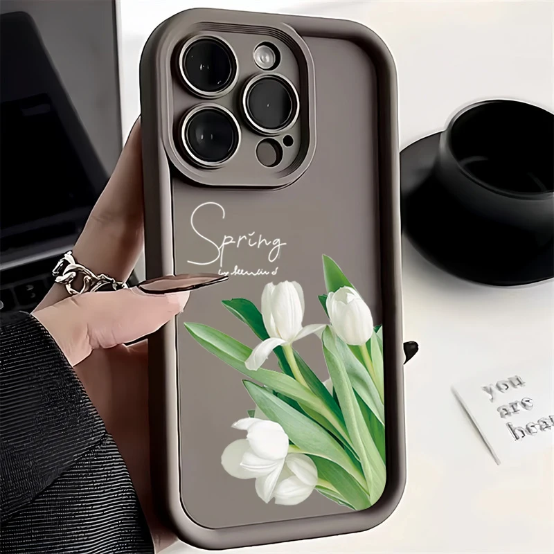 Funda de teléfono de silicona con flor de tulipán para iPhone 16 11 12 13 14 15 Pro Max X XS 7 8 Plus SE 2020, funda protectora de caramelo a prueba de golpes - imagen 2