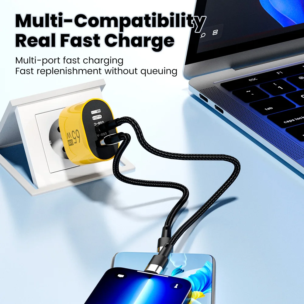 Cargador USB tipo C de 3 puertos 65W PD QC3.0 cargador de pared adaptador de carga rápida para iphone Xiaomi Samsung Huawei cargador USB C - imagen 4