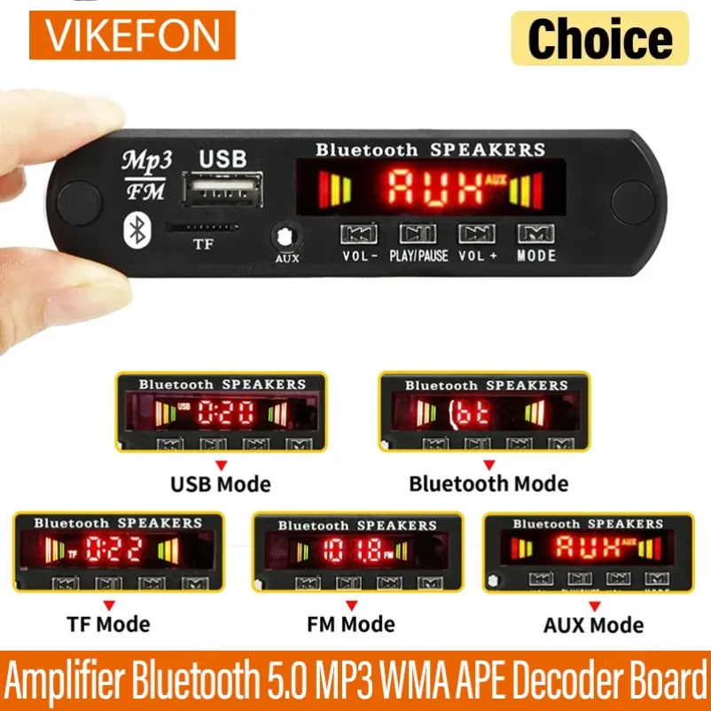 Amplificador VIKEFON Bluetooth 5,0 MP3 WMA APE placa decodificadora DC 12V manos libres Audio del coche USB TF FM Radio Mp3 reproductor de música altavoz