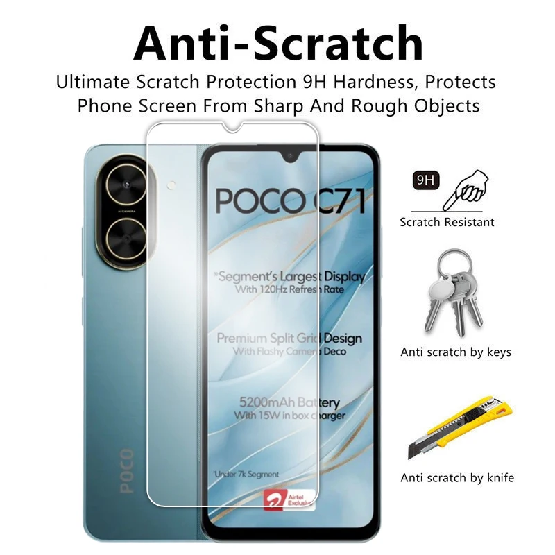 Para Poco C71 vidrio pegamento completo Protector de pantalla transparente para Poco C71 C40 C50 C51 C55 C65 vidrio templado para Poco C71 C65 película de lente - imagen 5