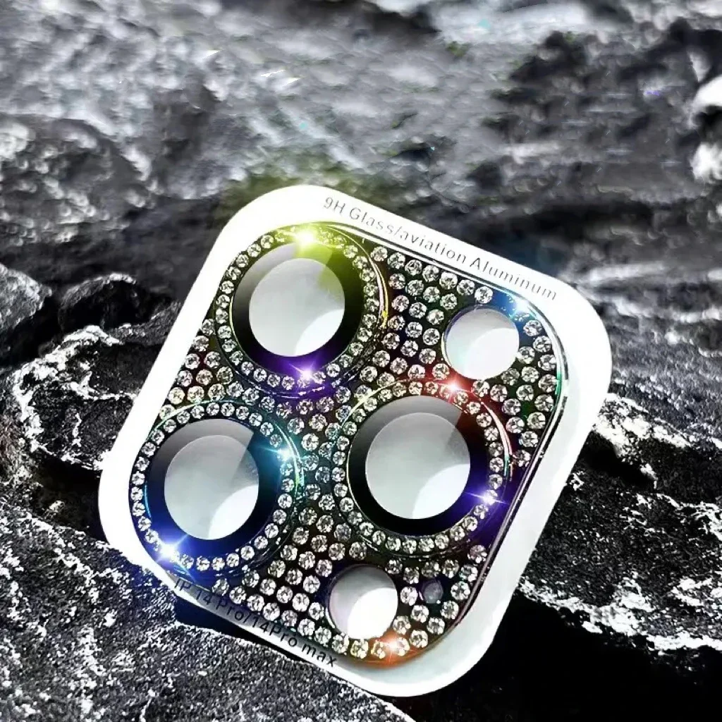 Película de lente de cámara para IPhone 16 15 Pro Max 16 15 Plus, Protector de anillo de lente de cámara con brillo de Metal y diamante - imagen 5