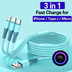 Cable 3 en 1 USB-C 66W Carga Rápida para iPhone, Samsung y Xiaomi