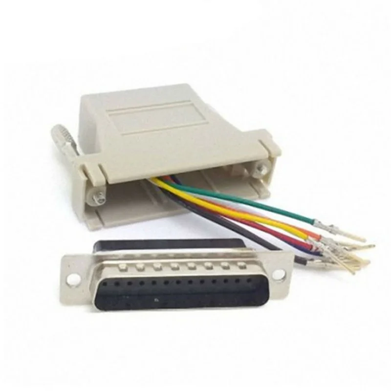 5 uds DB25 conector macho de 25 pines a adaptador de módem hembra RJ45 adaptador convertidor Compatible D-Sub RS232