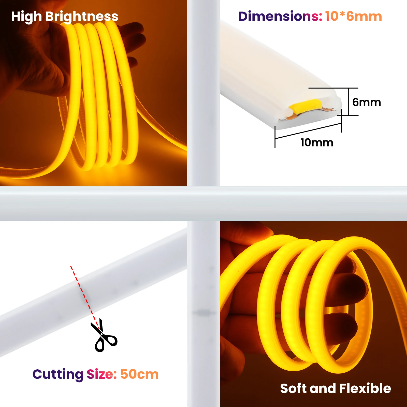 Tira de luces LED Cob de 220V, 288LEDs/m, cinta de luz de neón Flexible impermeable de alta densidad para exteriores, decoración para armario de cocina y dormitorio - imagen 5