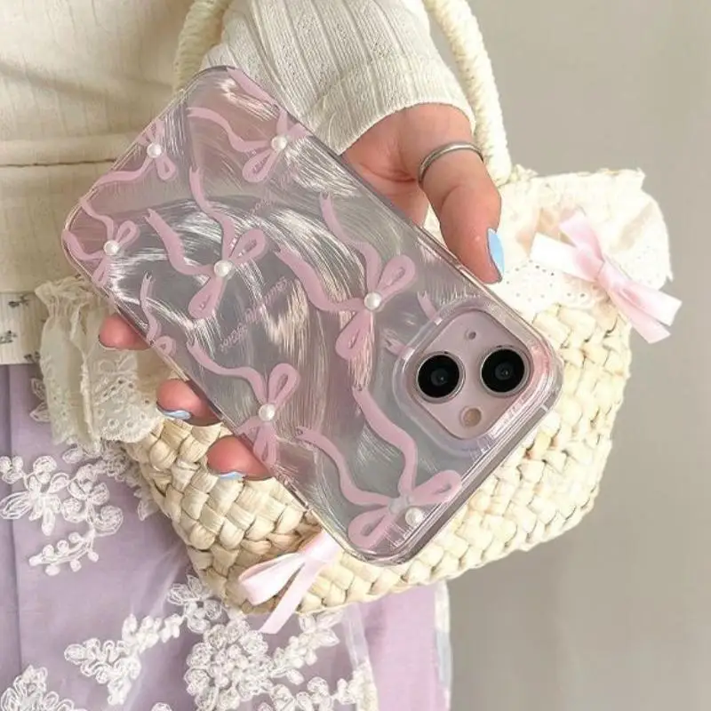 Funda de teléfono con lazo de perla rosa para iPhone 16 Pro Max 15 14 Plus 13 12 Mini 11 Pro X XR 7 8Plus carcasa anticaída a prueba de golpes - imagen 5
