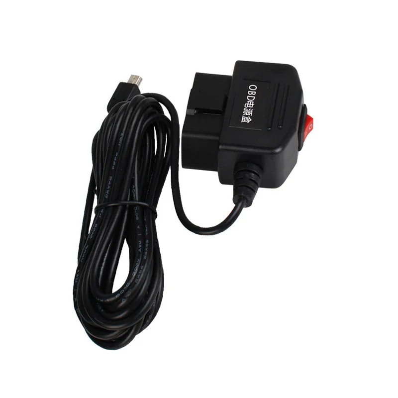 Miniadaptador de cigarrillos OBD para coche, caja de alimentación con interruptor de Cable de 3,5 m para carga de cámara de salpicadero, salida de 5V, 3A, Mini puertos USB de 5 pines - imagen 3