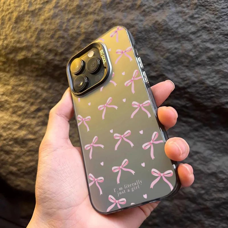 Funda de teléfono con diseño de lazo y corazón de amor para iPhone 16 Pro Max 15 14 13 12 11 XS X XR 7 8 Plus SE 2022, funda trasera dura mate a prueba de golpes - imagen 2