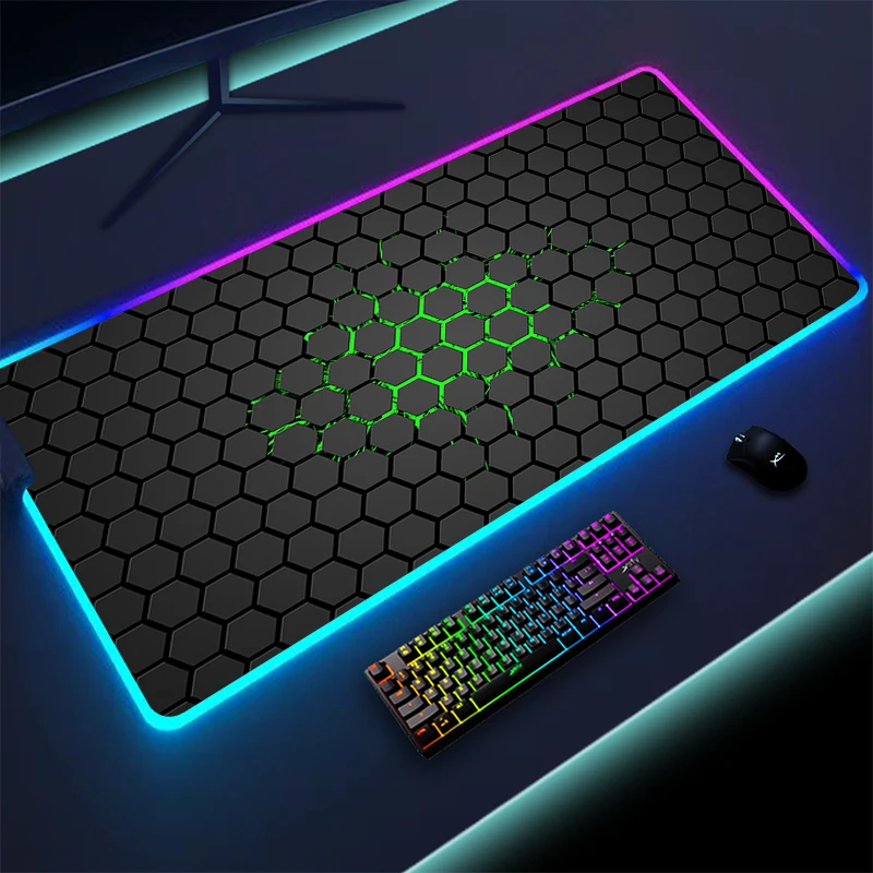 Alfombrilla de ratón RGB grande geométrica para juegos, alfombrilla de ratón LED, alfombrillas de mesa para PC, alfombrilla de escritorio para teclado RGB, XXL, 90x40cm