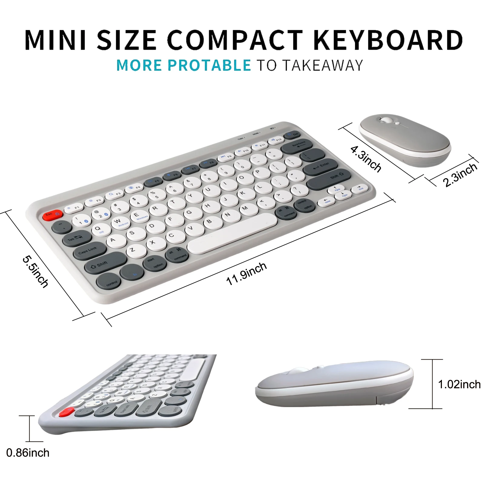 Combo de teclado y ratón Bluetooth de modo Dual, teclado inalámbrico de 3 canales, 2,4G, bonito teclado redondo para Windows, iOS y Android - imagen 2