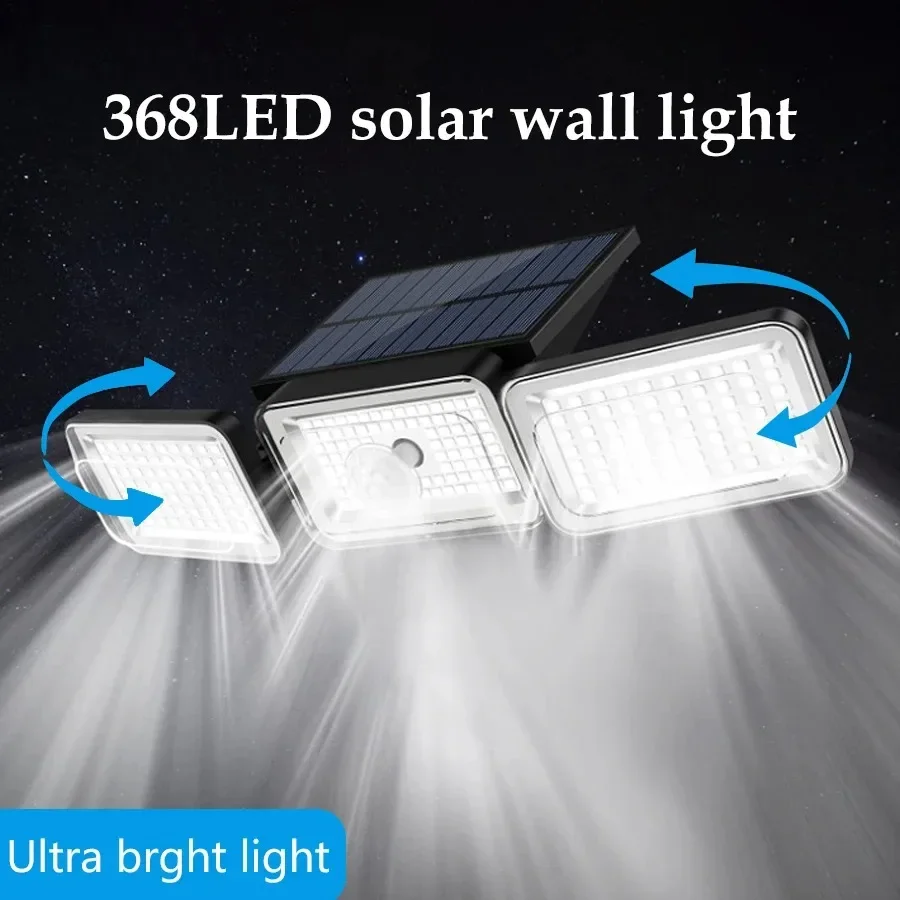 Luz Solar LED 368, lámpara de calle Solar para exteriores de 3 cabezales con cabezal de iluminación ajustable de 3 modos para valla de jardín de garaje - imagen 3