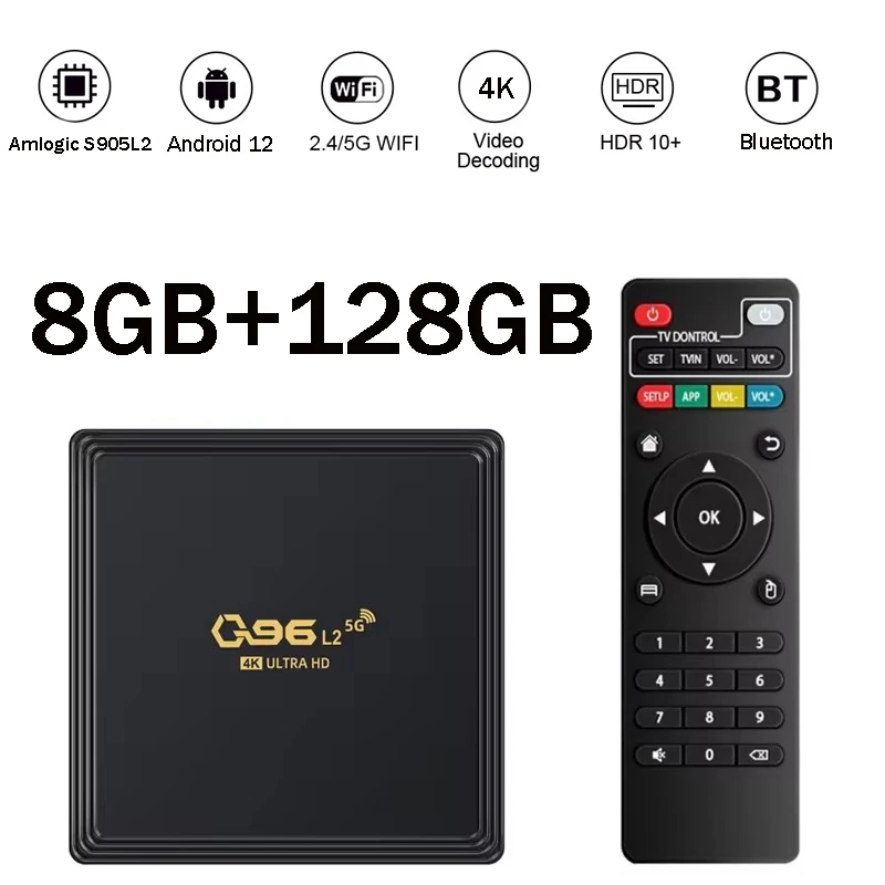 Q96 L2 8GB 128GB IPTV Amlogic S905 Quad Core 4G 5G WiFi BT Reproductor de Red Inteligente Android 12 HD 4K Reproductor de Medios Caja de TV