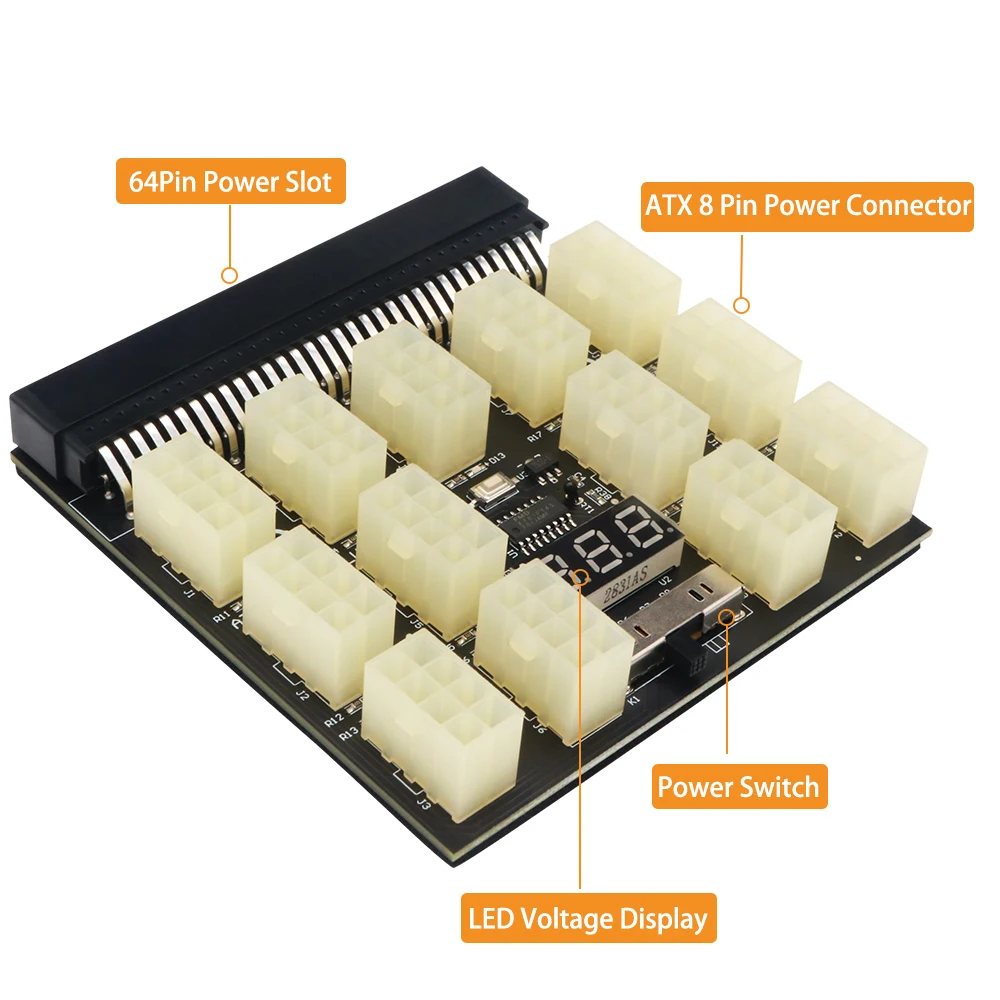 ATX 13x 6/8Pin fuente de alimentación Breakout Board Adaptador convertidor 12V con pantalla digital de voltaje y temperatura para Ethereum BTC - imagen 4