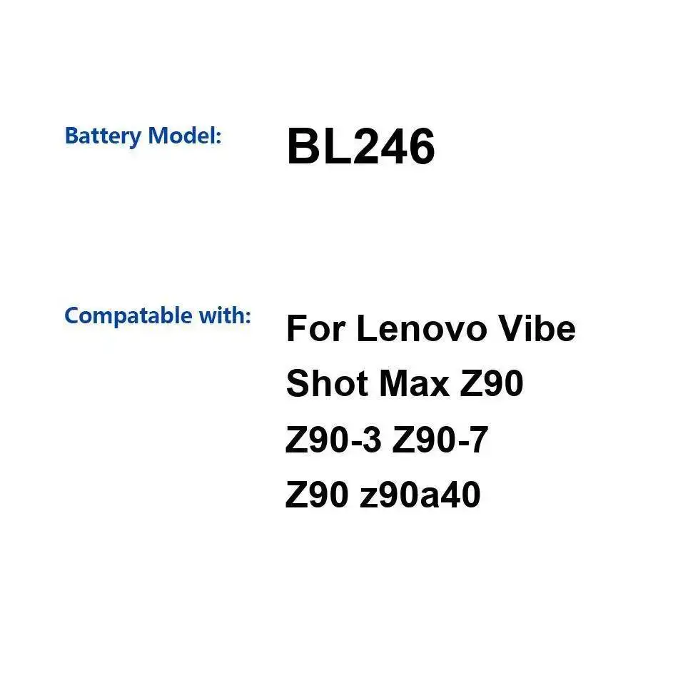 Batería de teléfono móvil BL246 2900Mah estable para Lenovo Vibe Shot Max Z90 Z90-3 Z90-7 Z90a40 ligera