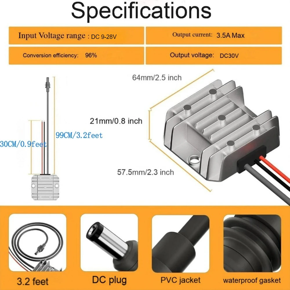 Módulo elevador de DC-DC, fuente de alimentación de 12V a 57V, 4,5a/30V, 3,5a, refuerzo de 12V, 24V a 30V, 57V con cable de alimentación CC, Mini enrutador Starlink CE - imagen 3