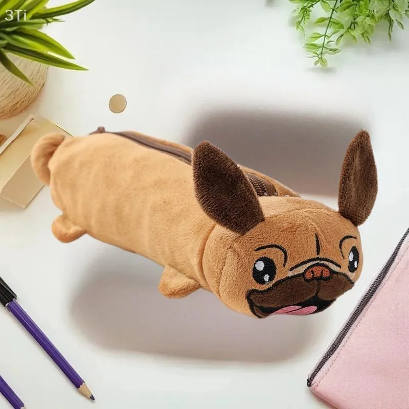 Estuche para lápices de perro de peluche de dibujos animados, bolsa de almacenamiento multifuncional, monedero, bolsa de juguete de peluche Kawaii, suministros de papelería para estudiantes - imagen 2