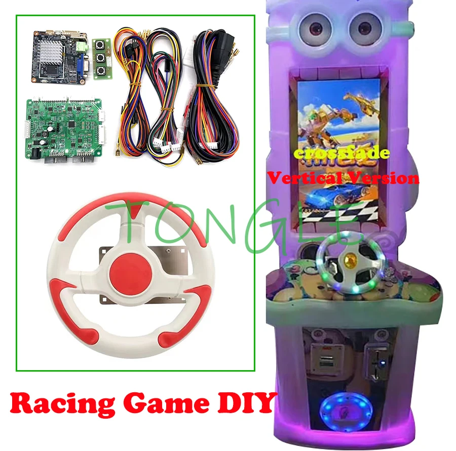 Kit de bricolaje Arcade de carreras para niños, Crossfade con rueda para niños, máquina de juego de entretenimiento, billete que funciona con monedas